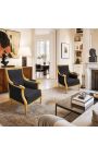 Grande bergère de style Louis XVI velours noir et bois doré - 2