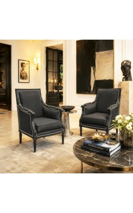 Stor Bergère stolen i Louis XVI-stil sort fluvat og sort træ - 2