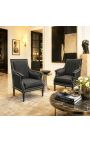 Stor Bergère stolen i Louis XVI-stil sort fluvat og sort træ - 2