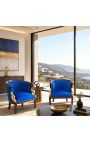 Wielki bergère Imperium w stylu velvet niebieski i mahogany drewno - 9