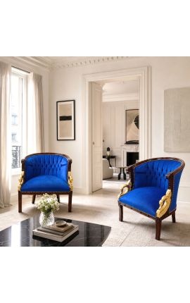 Stor bergère Empire stil velvet blå og mahogany tre - 2