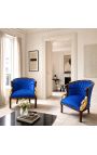Large bergère Empire style velvet blue and mahogany wood - 2