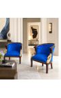 Large bergère Empire style velvet blue and mahogany wood - 5