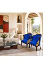Large bergère Empire style velvet blue and mahogany wood - 8