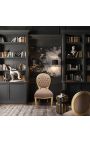 Louis XVI style chair taupe velvet and gold wood - 6