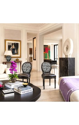 Stuhl im Louis XVI-Stil Zebra und schwarze falsche Haut mit schwarz lackiertem Holz - 2