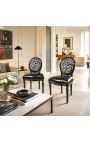 XVI. Lajos stílusú székzebra és fekete műbőr, feketére lakkozott fával - 5