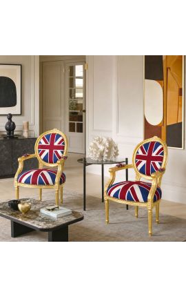 Karosszék barokk stílus Louis XVI "Union Jack" és aranyfa - 2