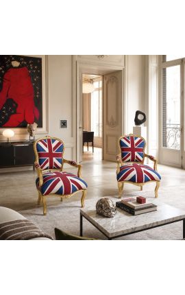 "Union Jack" Barok Tugitool Louis XV stiil ja kuldne puit - 2