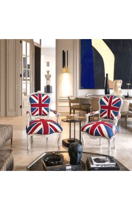 Fauteuil Louis XV de style baroque "Union Jack" et bois argenté - 2