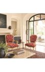Louis XV stiliaus baroko kėdė su raudonu satino audiniu "Gobelinai" šablonai ir auksinta mediena - 7