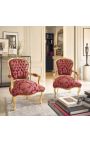 Scaun baroc de stil Louis XV cu țesut satin roșu "Gobelini" modele și lemnul - 5