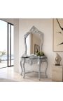 Console with mirror wood silver Baroque and black marble - 6