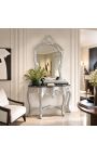 Console avec miroir de style baroque en bois argenté et marbre noir - 9