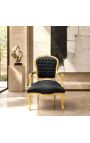 Baroque armchair of Louis XV style with black satin fabric and gilded wood - 8