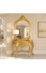 Console avec miroir de style baroque en bois doré et marbre beige - 8