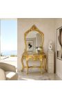 Console with mirror in gilded wood Baroque and beige marble - 4