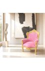 Stor barok lænestol pink fløjl og forgyldt træ - 5