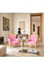 Poltrona grande estilo barroco em tecido de veludo rosa e madeira dourada - 4