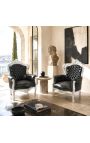 Grande poltrona in stile barocco in pelle nera e legno argento - 9