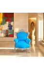 Poltrona grande estilo barroco veludo turquesa e madeira prateada - 6