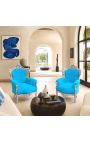 Liels baroka stila krēsls tirkīza samta audums un sudraba koks - 8