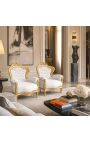 Gran sillón de estilo barroco en polipiel blanca y madera dorada - 2