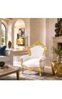 Gran sillón de estilo barroco en polipiel blanca y madera dorada - 8