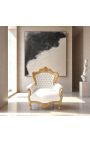 Gran sillón de estilo barroco en polipiel blanca y madera dorada - 6