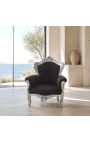Poltrona grande estilo barroco veludo preto e madeira prateada - 10
