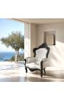 Gran sillón estilo barroco pielette plata y madera negra - 4