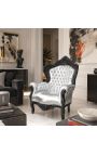 Gran sillón estilo barroco pielette plata y madera negra - 2