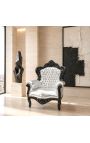 Grand fauteuil de style baroque simili cuir argent et bois noir - 11
