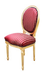 Silla de estilo Luis XVI con tela de satén burgunda y madera de oro