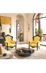 Grande poltrona in stile barocco con pelle dorata e legno nero - 3