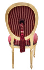 Silla de estilo Luis XVI con tela de satén burgunda y madera de oro