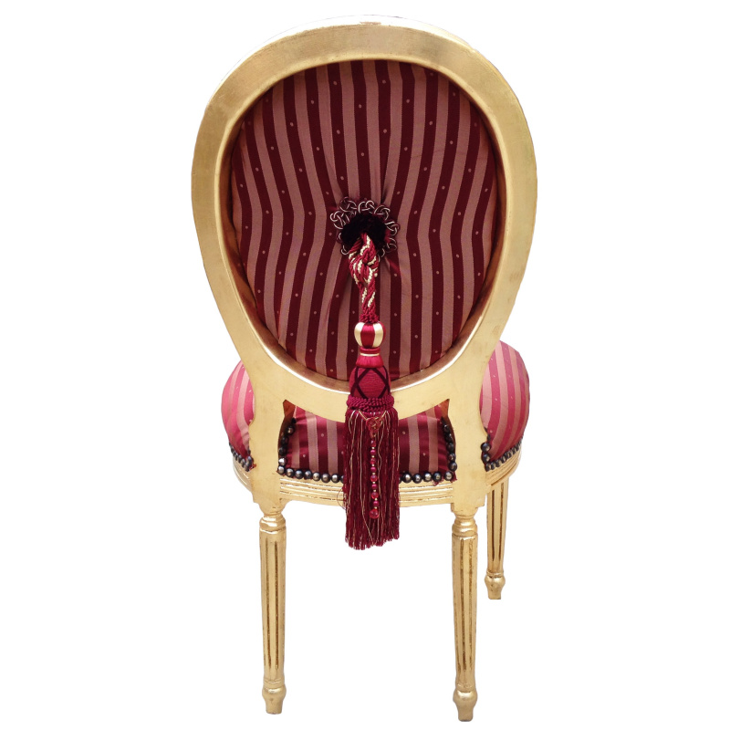 Louis XVI style chair black satin fabric with peas, tassel and gold wood