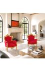 Gran sillón estilo barroco tela terciopelo rojo y madera de oro - 9