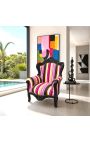 Gran sillón estilo barroco multicolor rayado y madera negra - 5