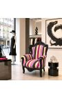 Grand fauteuil de style baroque rayé multicolore et bois noir - 7