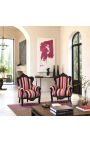 Big baroque style armchair multicolor striped and black wood - 4