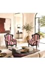 Grand fauteuil de style baroque rayé multicolore et bois noir - 9