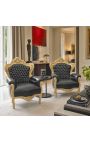 Большой стиль барокко кресло черного кожзаменителя и золотой древесины - 8