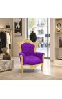 Gran sillón de estilo barroco en terciopelo malva y madera dorada - 6
