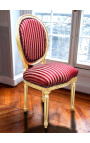 Chaise de style Louis XVI à pompon avec tissu satiné Bordeaux et bois doré