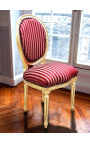 Stuhl im Louis XVI-Stil mit burgunderrotem Satinstoff und goldenem Holz