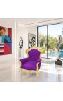 Gran sillón de estilo barroco en terciopelo malva y madera dorada - 4