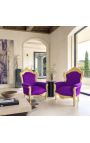 Big baroque style armchair purple velvet and gold wood - 8