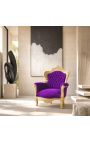 Großer Sessel im Barockstil, lila Samt und Goldholz - 10