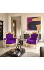 Grande poltrona in stile barocco di velluto viola e legno dorato - 5